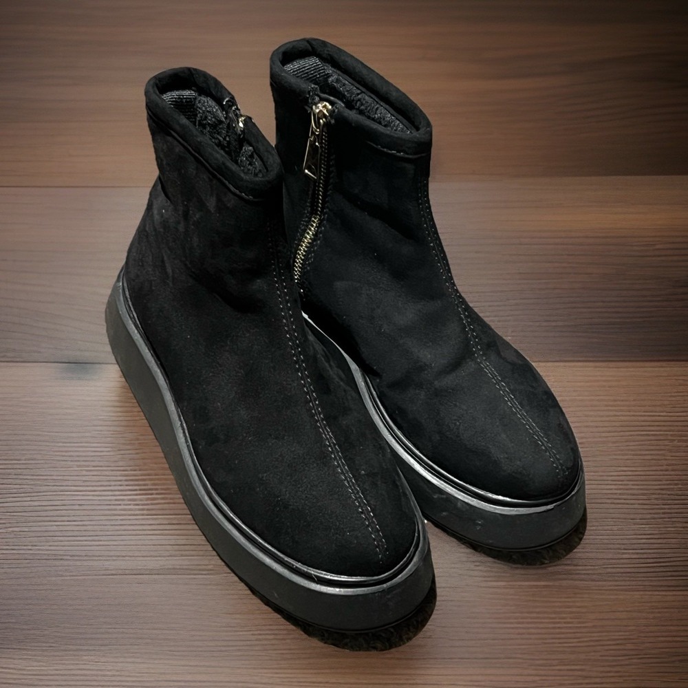 H&M Black Platform Booties With Faux Fur Lining, Women's Size 6